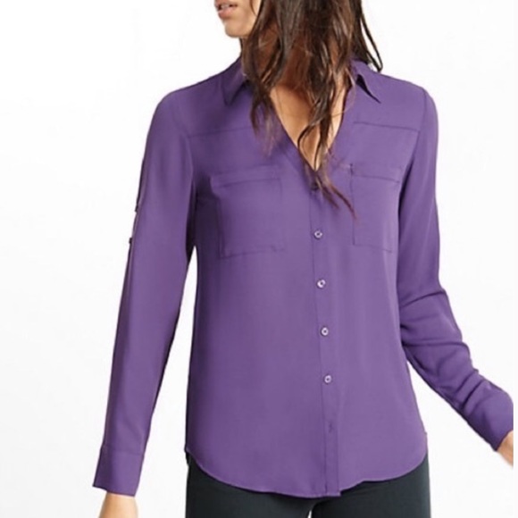 EXPRESS Purple Portofino Blouse 💜 XS - Picture 1 of 6